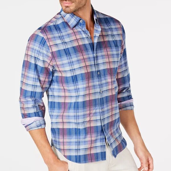 Tommy Bahama Men's Puerto Prism Plaid L/S Button Up, Size 3XL - DK Cobalt